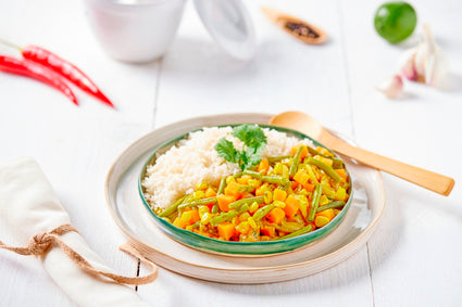 Pompoencurry met gember en kokosrijst