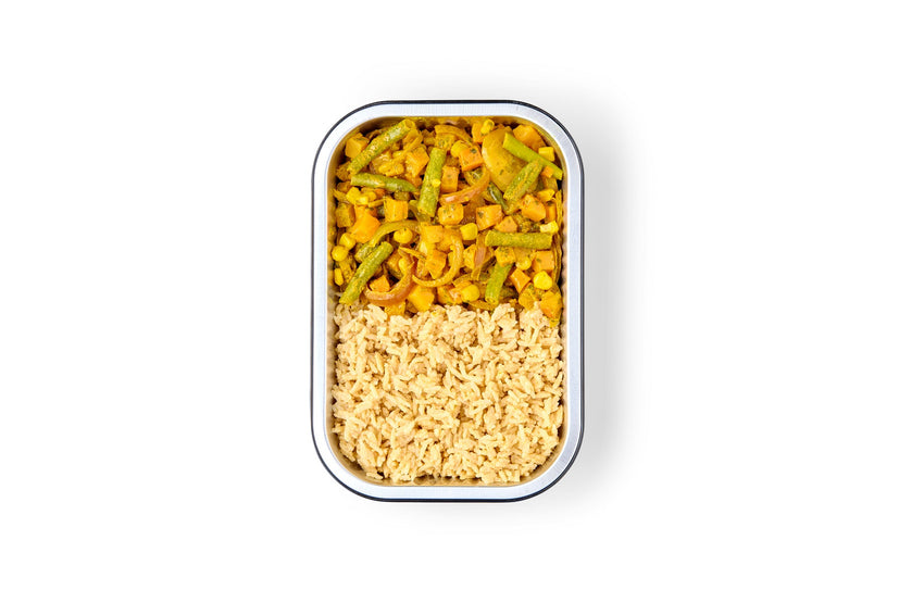 Pompoencurry met gember en kokosrijst